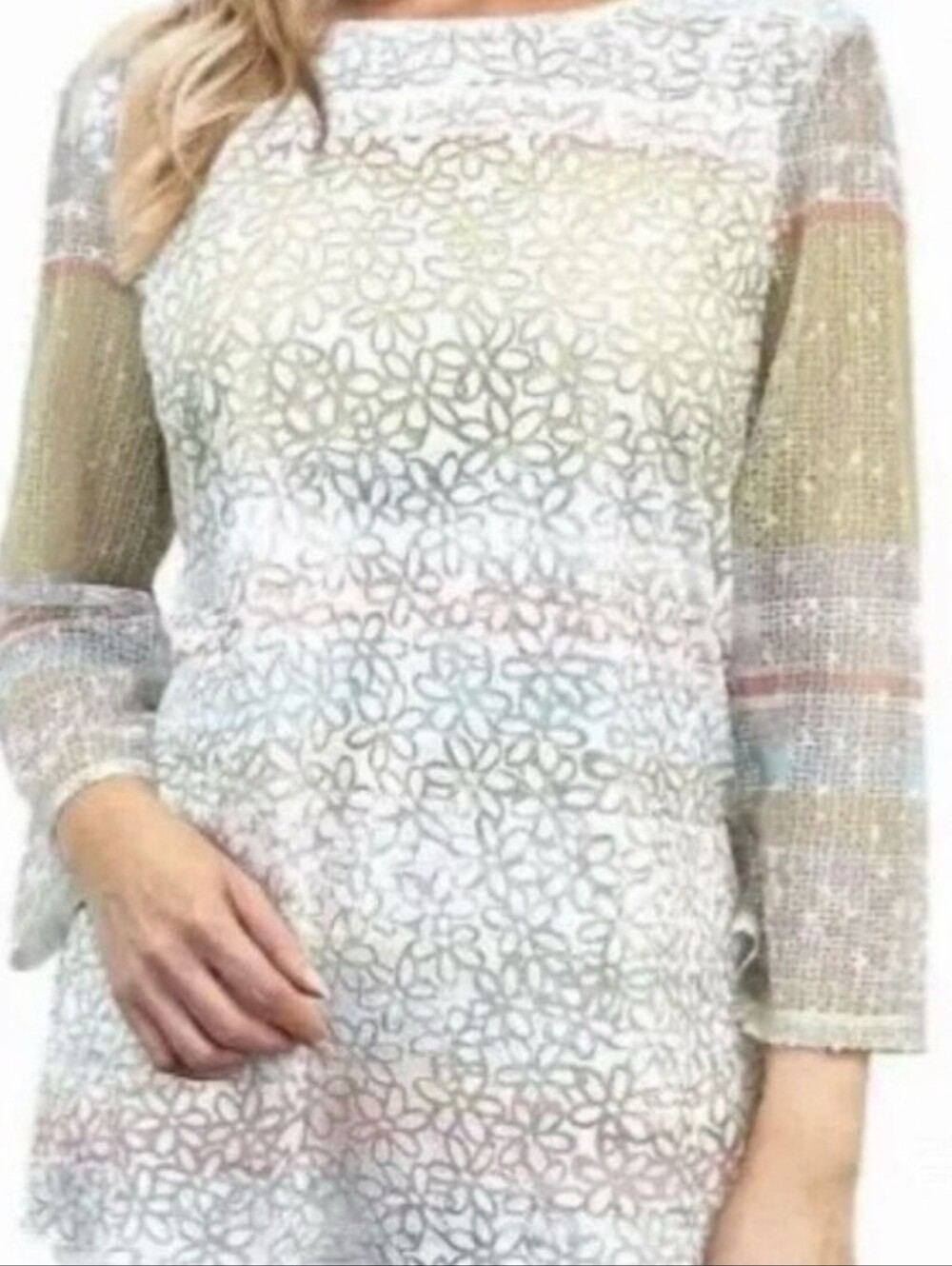 Ali Miles Pastel Floral Lace Knit Top - Floral And Stripes Loose Beachy Top